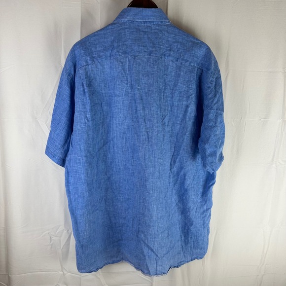 St Croix Mens Blue 100 Linen Short Sleeve Button Up Shirt Made Italy XXL - Picture 8 of 9